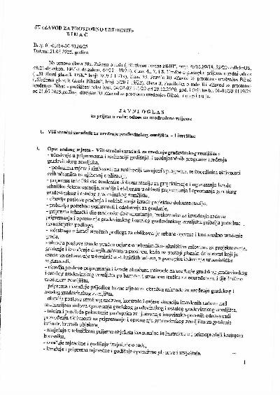 Javni oglas za prijem u radni odnos: Viši stručni saradnik za uređenje građevinskog zemljišta