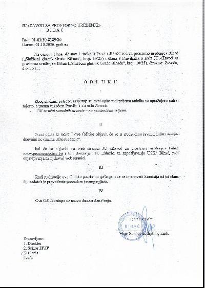 J A V N I  O G L A S za prijem u radni odnos na neodređeno vrijeme