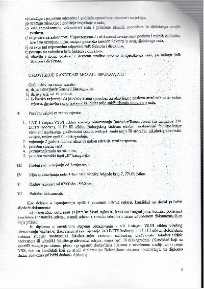J A V N I  O G L A S za prijem u radni odnos na neodređeno vrijeme