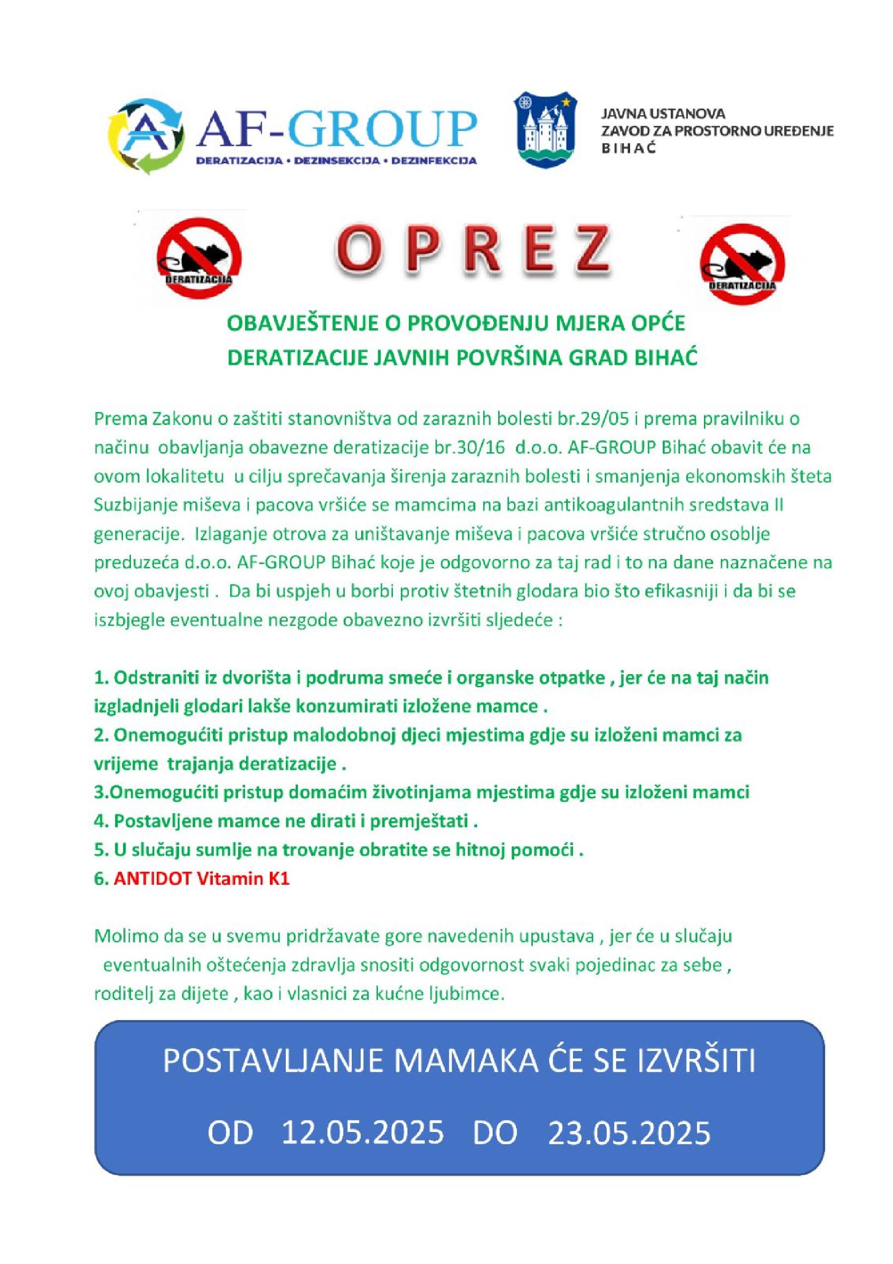Počinje Deratizacija Javnih Površina u Bihaću